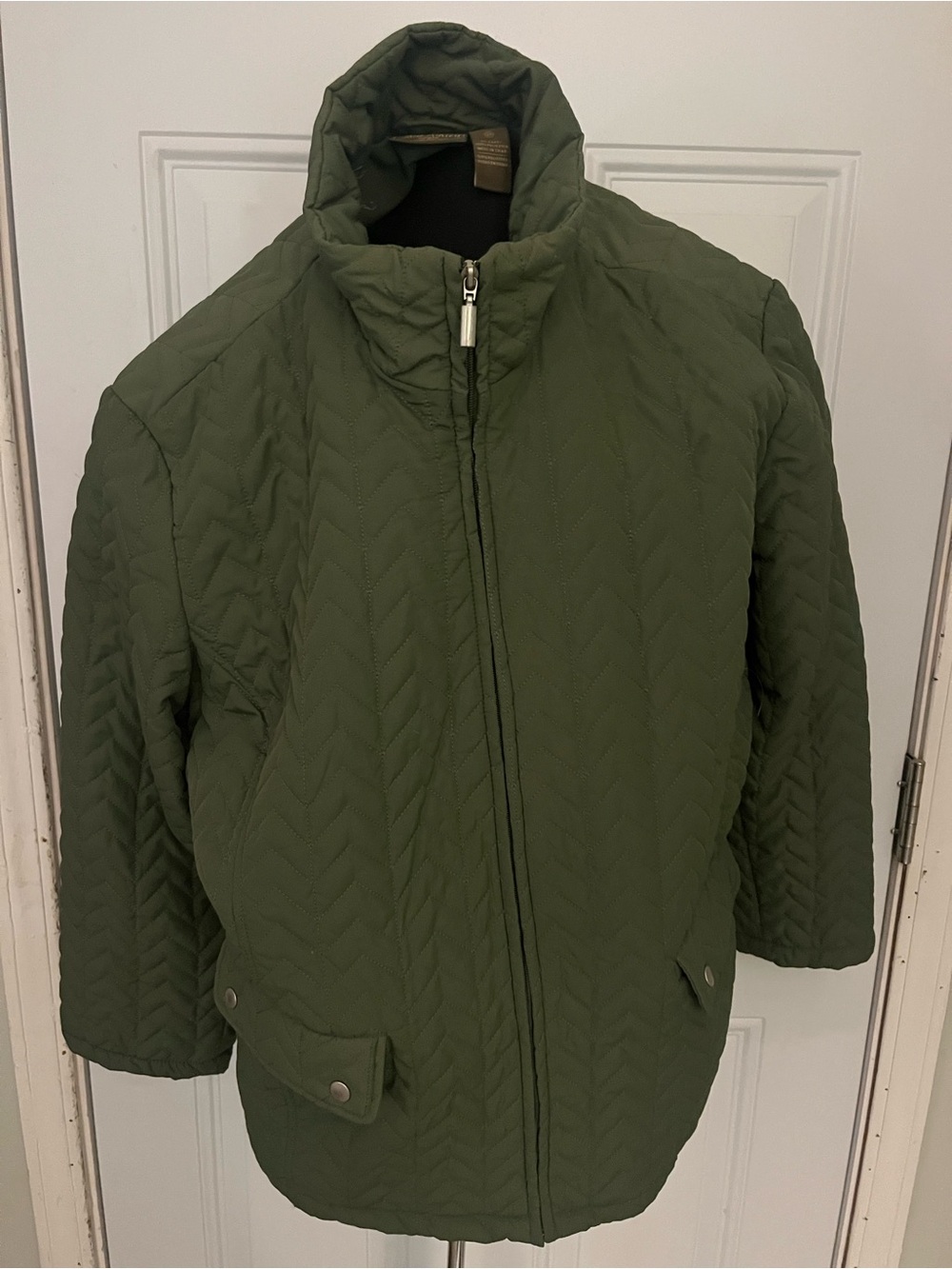 Jane Ashley Quilted Utility Jacket in Olive Green